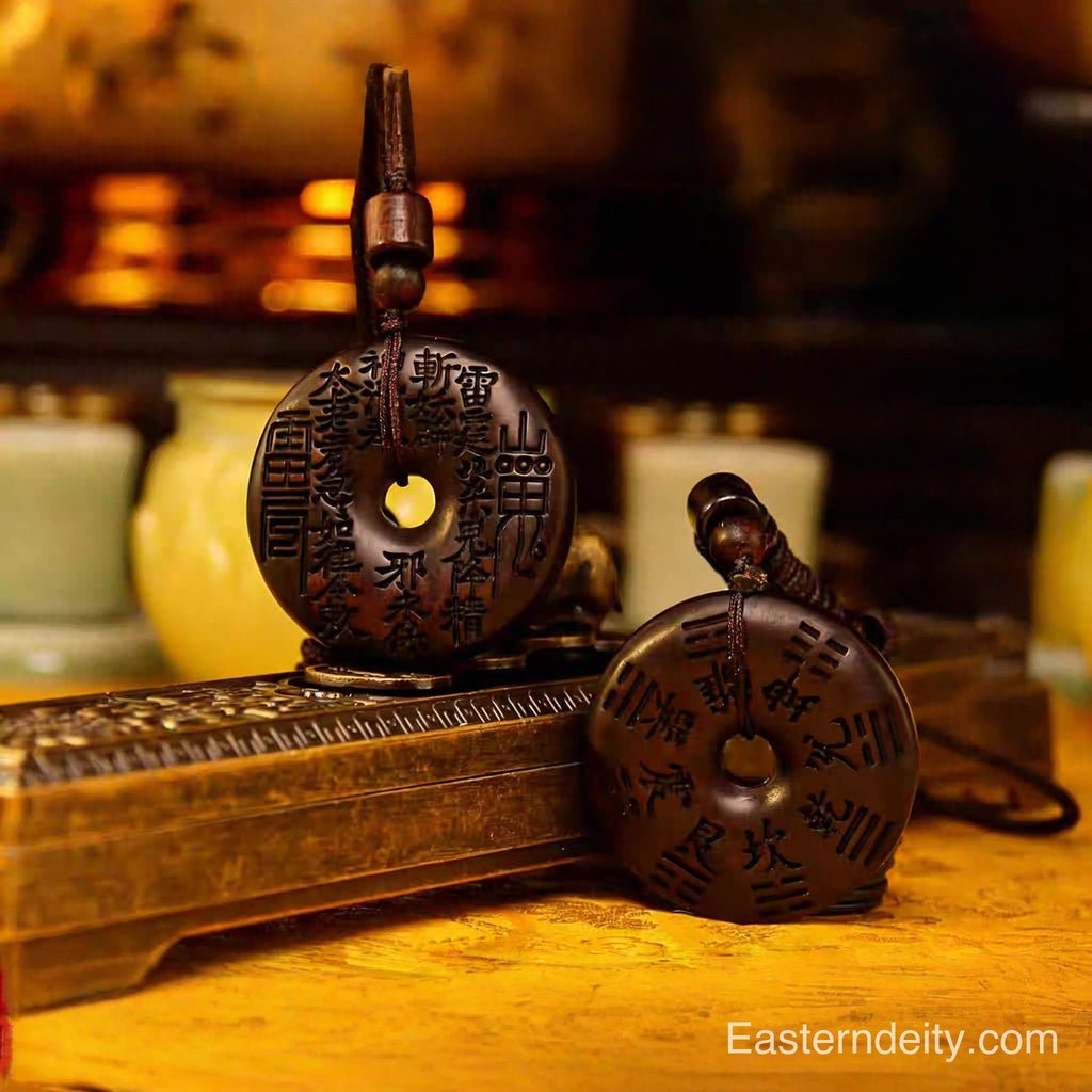 Eastern Thunder-Struck Wood Shan Gui Bagua Flower Coin Pendant