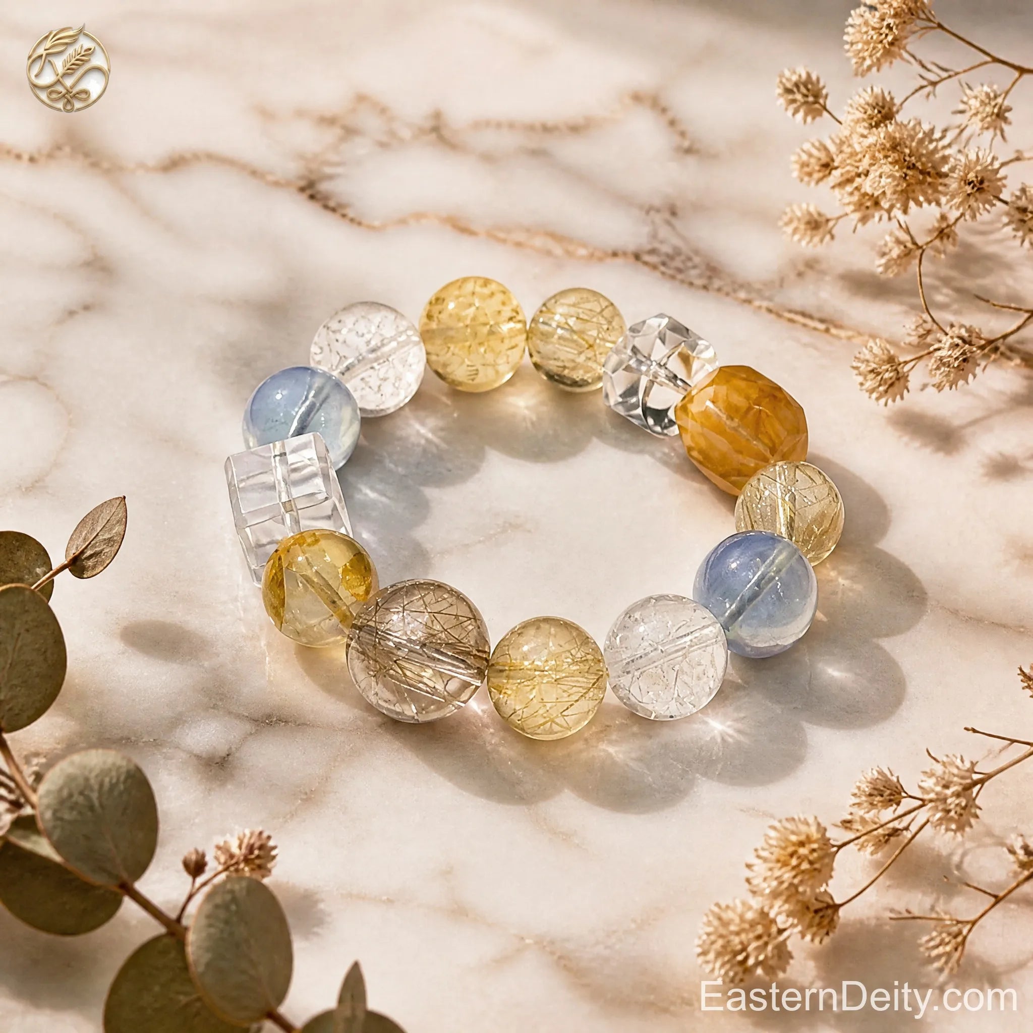 Gold Rutilated Quartz Bracelet — Collector Set of Natural Gemstones