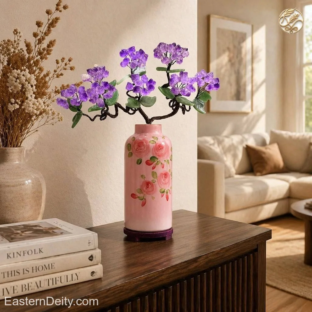 Citrine & Amethyst Crystal Flower Tree — Ceramic Base · Handcrafted Gemstone Bonsai