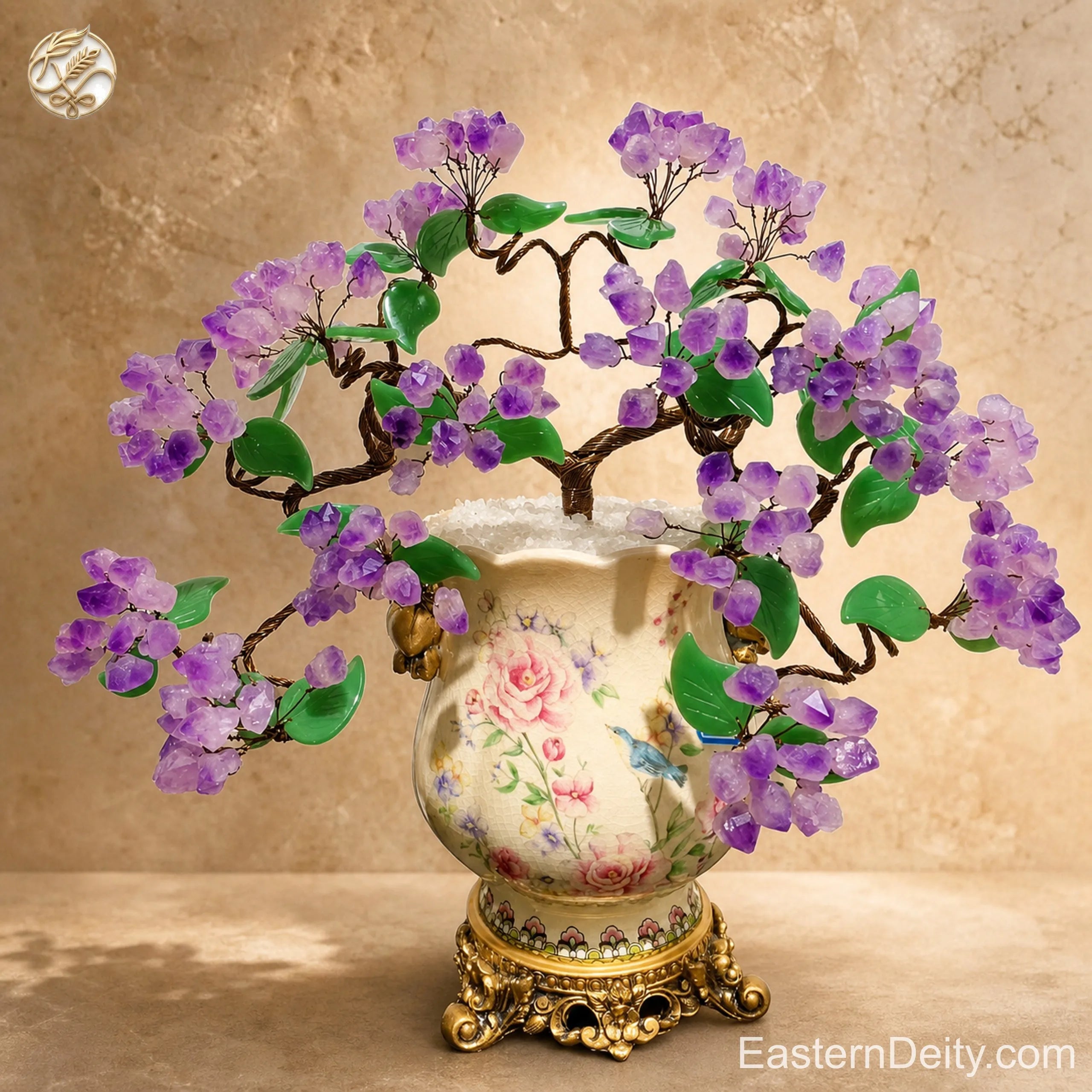Citrine & Amethyst Crystal Flower Tree — Ceramic Base · Handcrafted Gemstone Bonsai