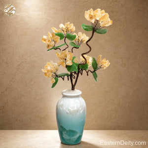 Citrine & Amethyst Crystal Flower Tree — Ceramic Base · Handcrafted Gemstone Bonsai