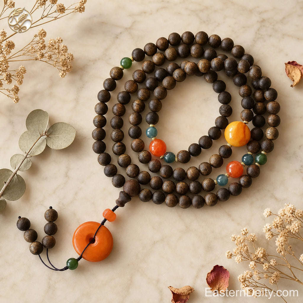 Natural Agarwood Bracelet — Agate Ping'an Kou · Hand-Strung Agarwood Beads