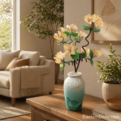 Citrien & Amethyst Kristallen Bloemenboom — Keramische Basis · Handgemaakte Edelstenen Bonsai