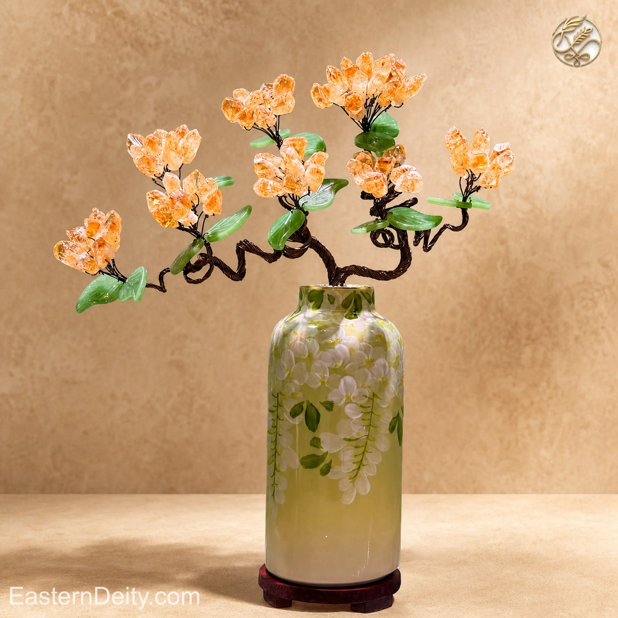 Citrine & Amethyst Crystal Flower Tree — Ceramic Base · Handcrafted Gemstone Bonsai