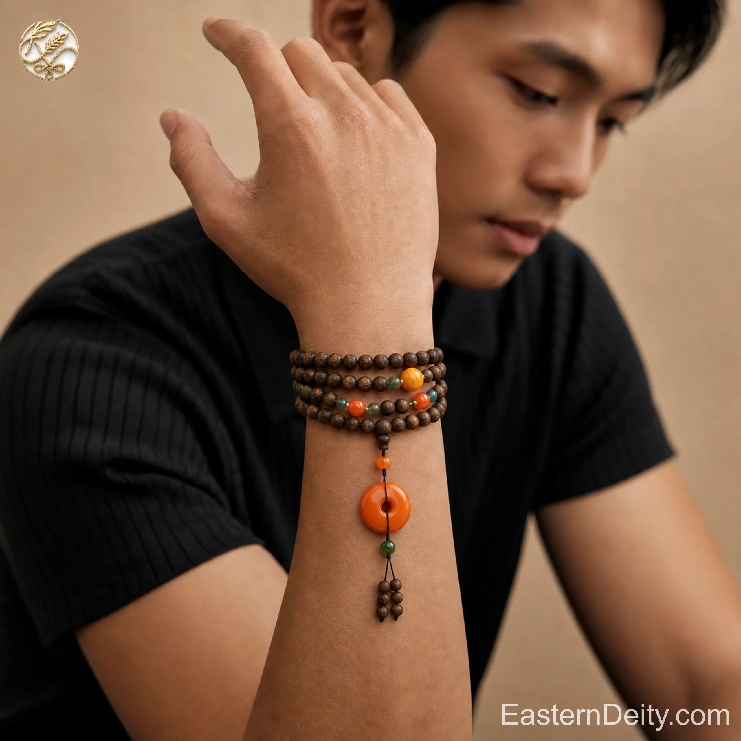 Natural Agarwood Bracelet — Agate Ping'an Kou · Hand-Strung Agarwood Beads