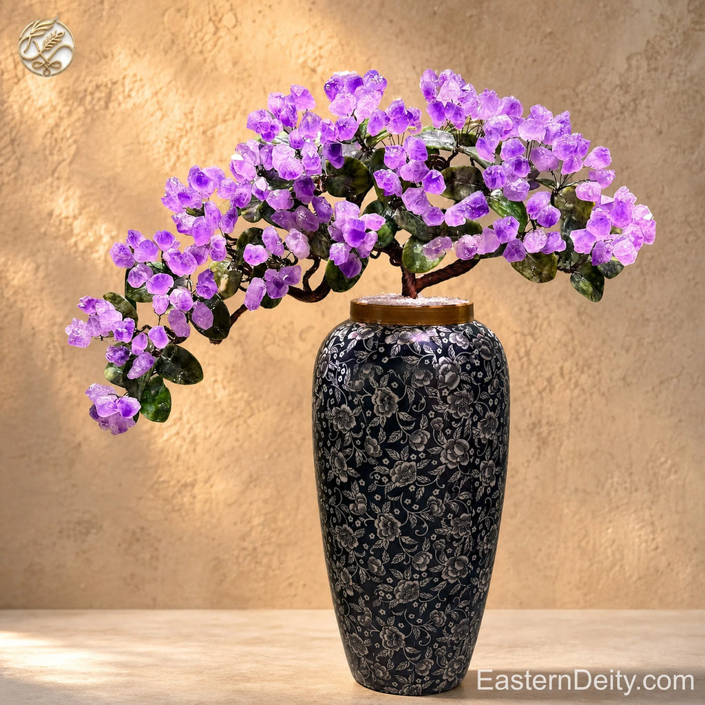 Citrine & Amethyst Crystal Flower Tree — Ceramic Base · Handcrafted Gemstone Bonsai