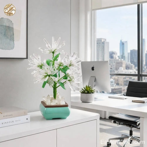 Clear Quartz Bonsai — Deep Green Porcelain Lifestyle