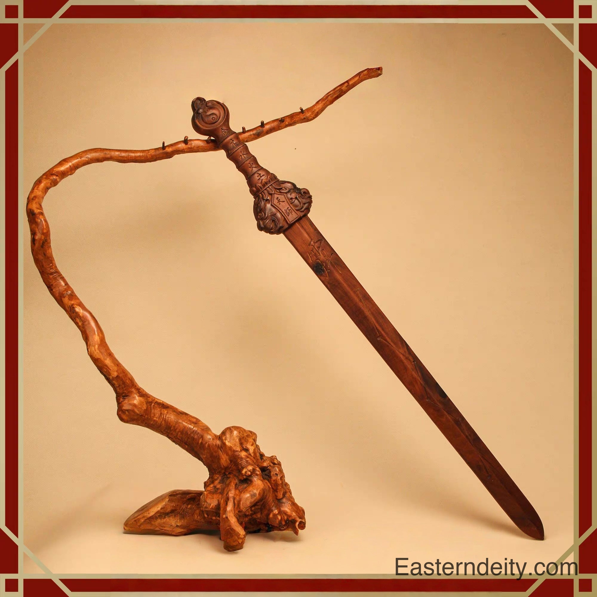 ดาบพิธีกรรมไม้พีชสลักตราประทับจื่อเว่ยฝีมือช่างตะวันออก