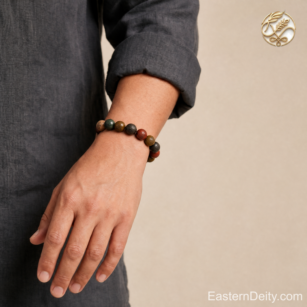 Five-Element Scented Wood & Aged Bead Bracelet