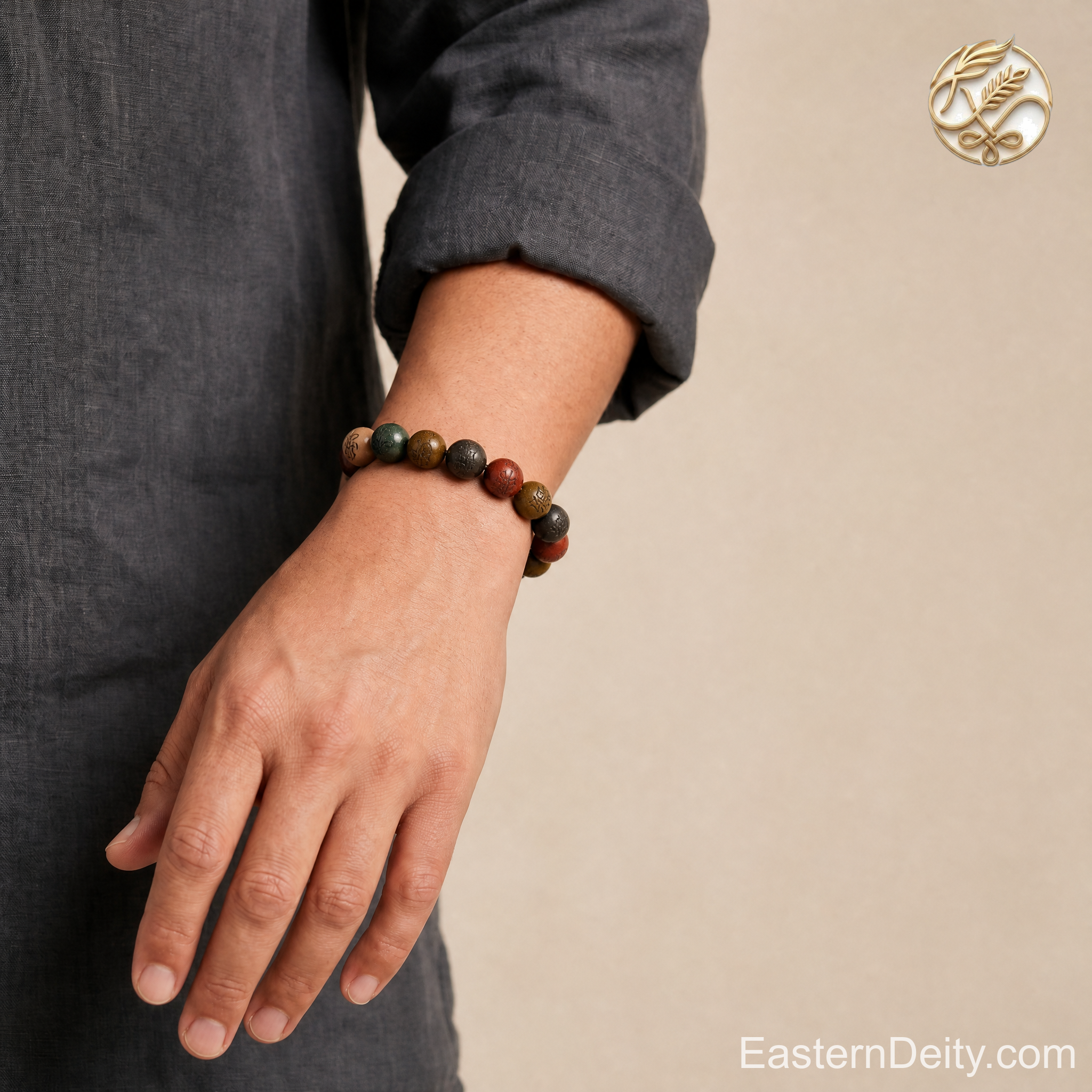 Five-Element Scented Wood & Aged Bead Bracelet