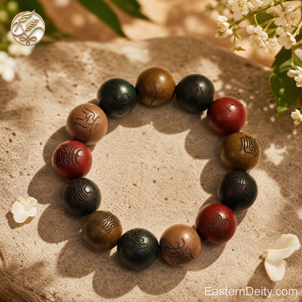 Five-Element Scented Wood & Aged Bead Bracelet