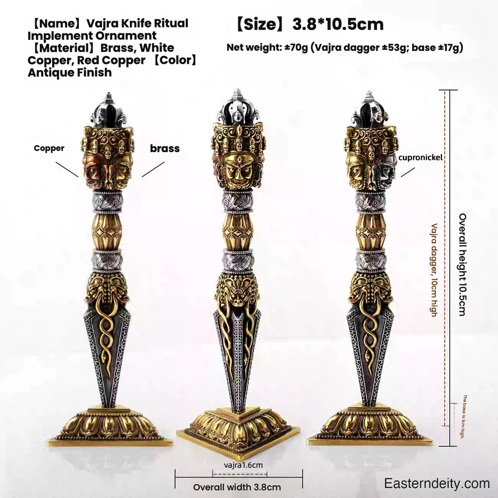 Phurba in rame tricolore — Vajra Kilaya tibetano realizzato a mano