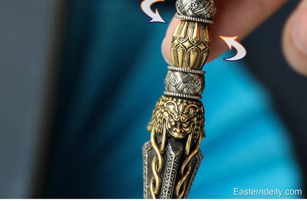 Phurba in rame tricolore — Vajra Kilaya tibetano realizzato a mano