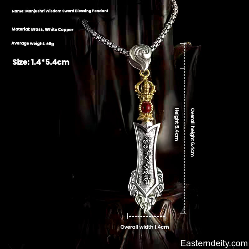 Pendentif épée de sagesse Manjushri en cuivre pur tibétain